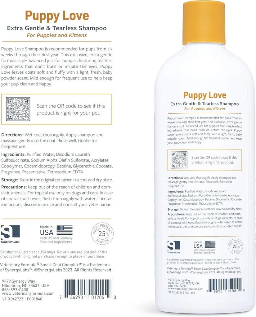 Synergy Labs Veterinary Formula Solutions Puppy Love Extra Gentle & Tearless Shampoo 17oz - 503ml (7).webp