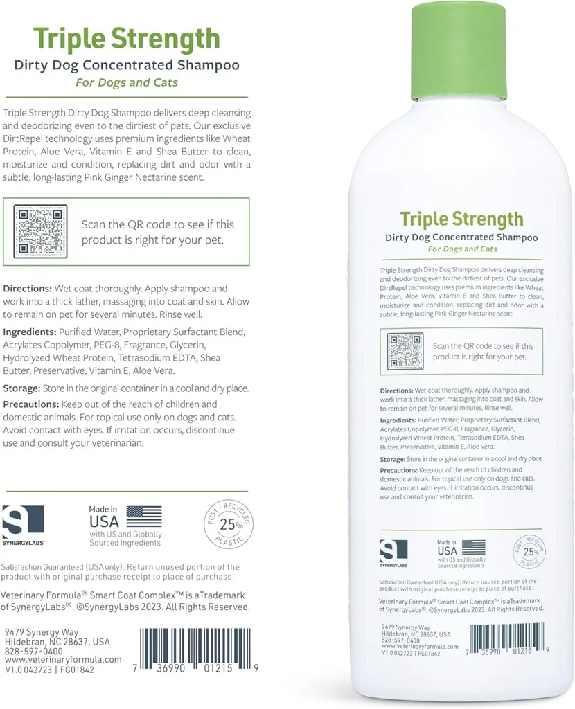 Synergy Labs Veterinary Formula Solutions Triple Strength Dirty Dog Concentrated Shampoo 17oz - 503ml (6).webp
