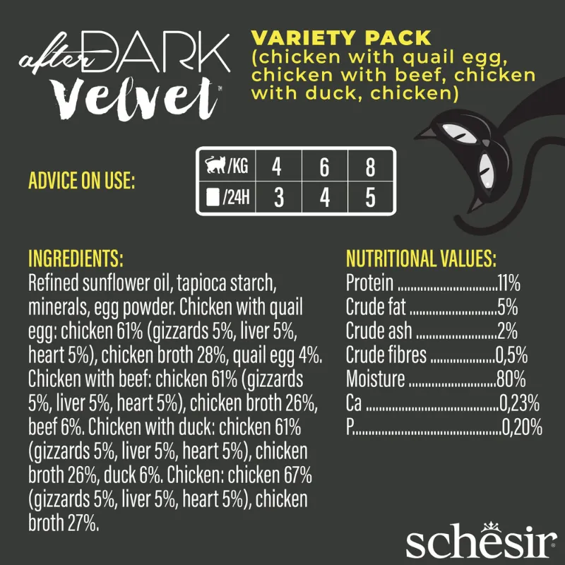 Schesir After Dark Velvet Mousse In Broth Variety Pack For Cat 960g (80g x12 Pouch) - 4 Flavors ( 3 Pouch Each Flavor) (2).webp