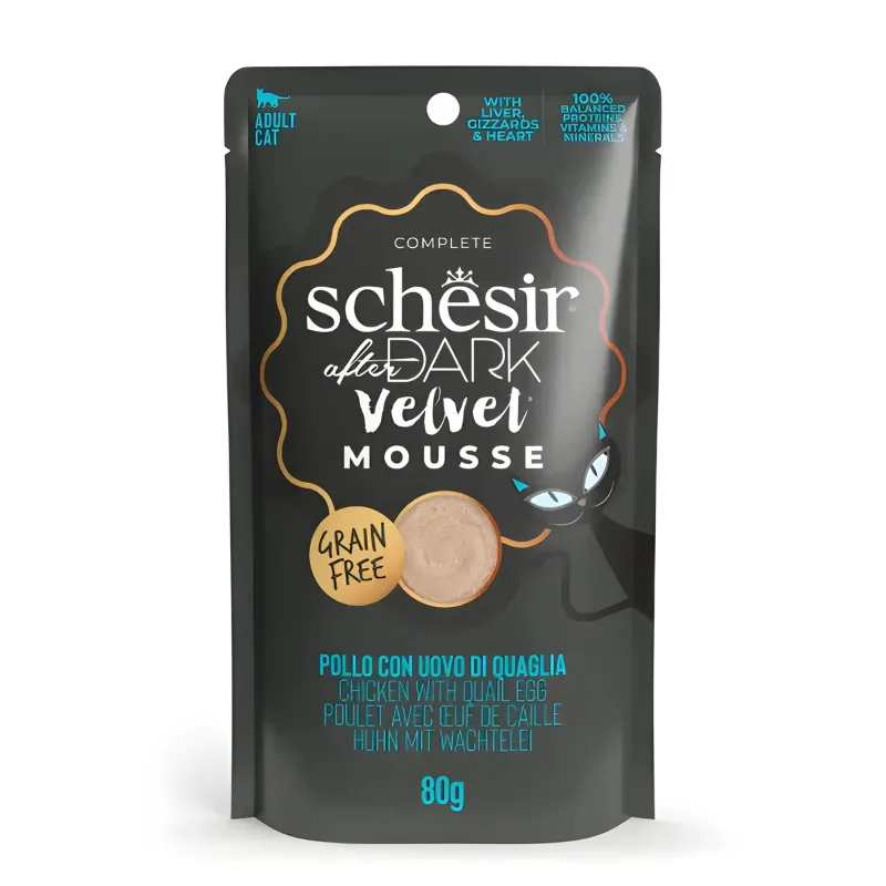 Schesir After Dark Velvet Mousse In Broth Variety Pack For Cat 960g (80g x12 Pouch) - 4 Flavors ( 3 Pouch Each Flavor) (7).webp