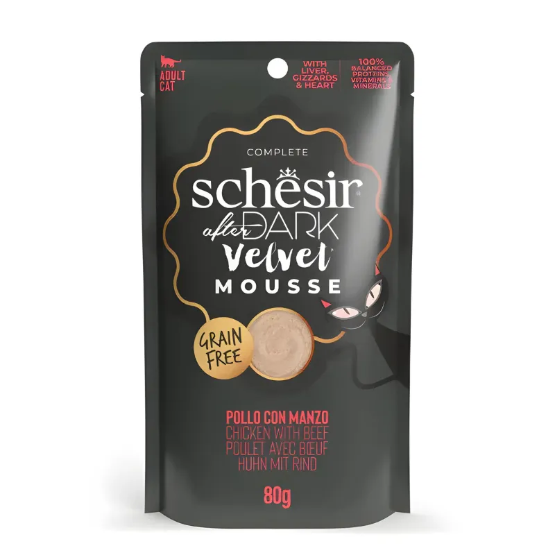 Schesir After Dark Velvet Mousse In Broth Variety Pack For Cat 960g (80g x12 Pouch) - 4 Flavors ( 3 Pouch Each Flavor) (5).webp