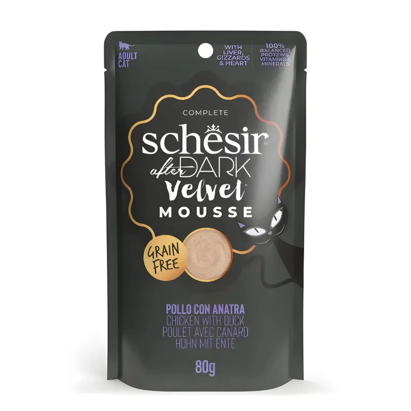 Schesir After Dark Velvet Mousse In Broth Variety Pack For Cat 960g (80g x12 Pouch) - 4 Flavors ( 3 Pouch Each Flavor) (6).webp