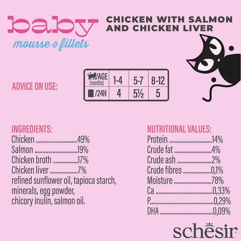 Schesir Baby Cat Can Multipack Mousse & Fillets - Chicken With Salmon & Chicken Liver 165g (3 Cans x55g) (2).webp