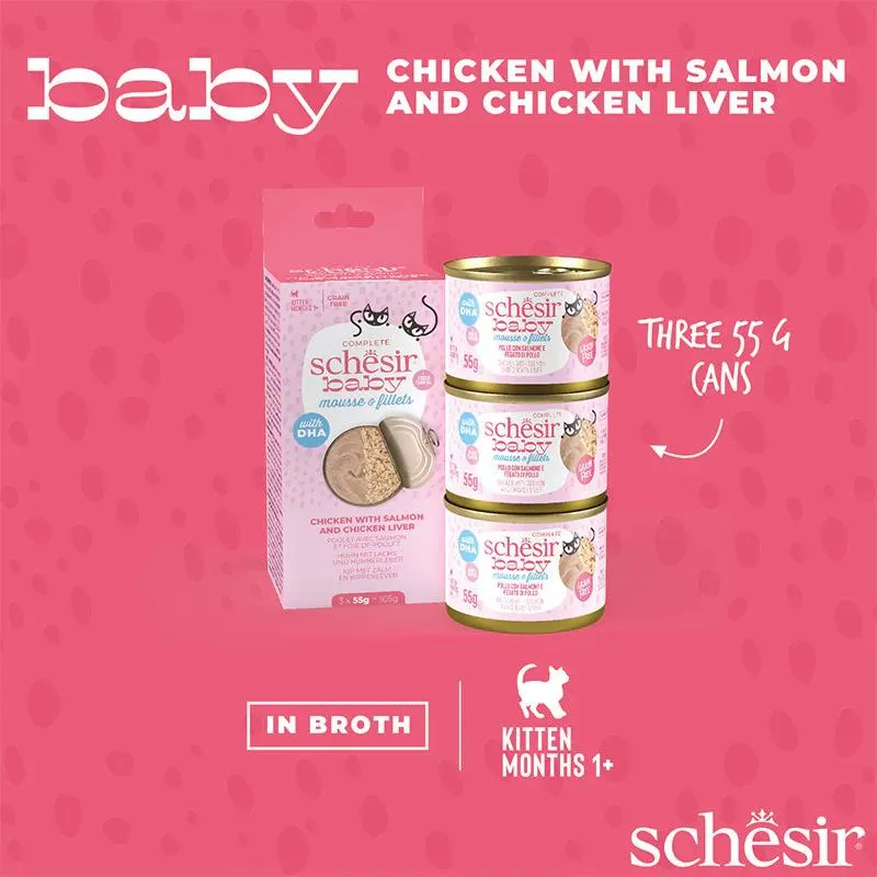 Schesir Baby Cat Can Multipack Mousse & Fillets - Chicken With Salmon & Chicken Liver 165g (3 Cans x55g) (4).webp