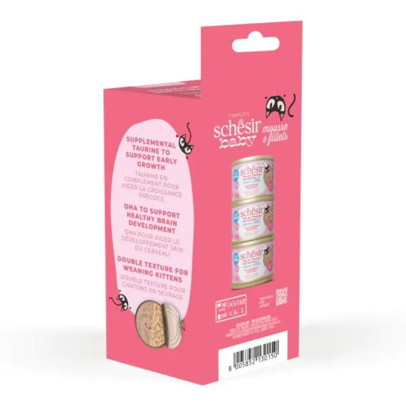 Schesir Baby Cat Can Multipack Mousse & Fillets - Chicken With Salmon & Chicken Liver 165g (3 Cans x55g) (1).webp