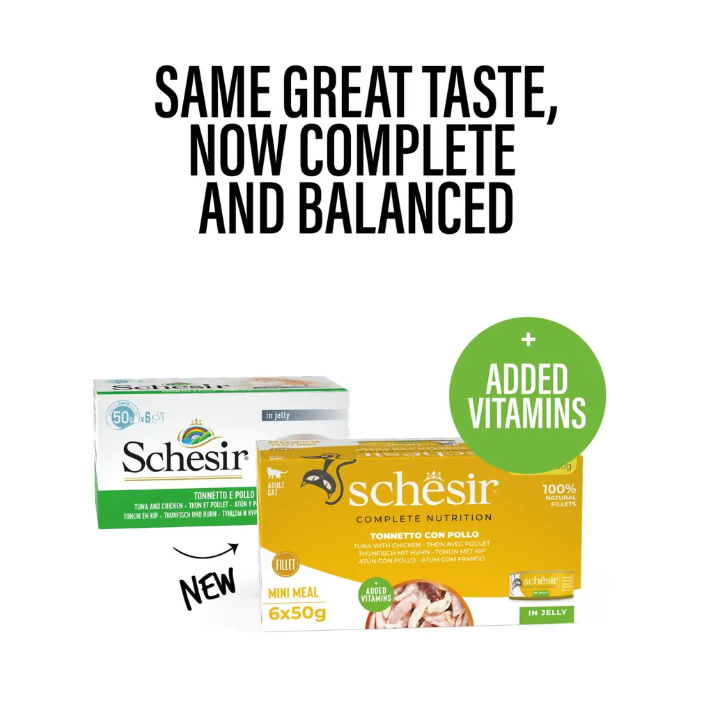 [SCPST21121004] Schesir Complete & Balanced Nutrition Wet Cat Food in Jelly Can[Multi pack]- Tuna With Chicken-(6X50g).webp