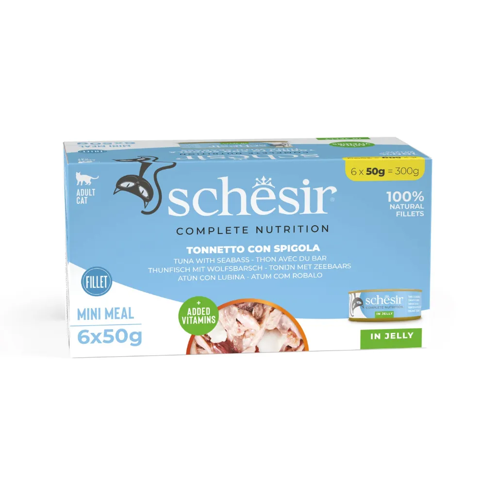 Schesir Complete & Balanced Nutrition Wet Cat Food in Jelly Can[Multi pack]- Tuna With Seabass-(6X50g).webp