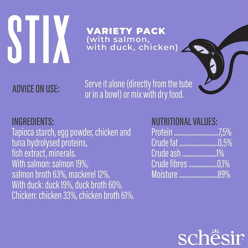 Schesir Stix Treat Variety Pack  6x15g - Mixed Flavors_ Chicken,Duck & Salmon, (Min Order- 12 Pack) (2).webp