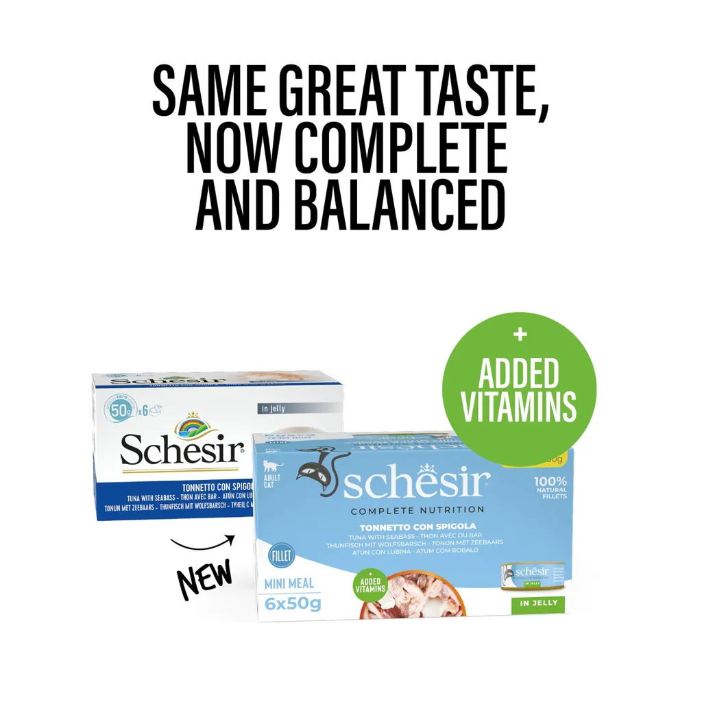 Schesir Complete & Balanced Nutrition Wet Cat Food in Jelly Can [Multi pack] Tuna with Seabass 6X50g