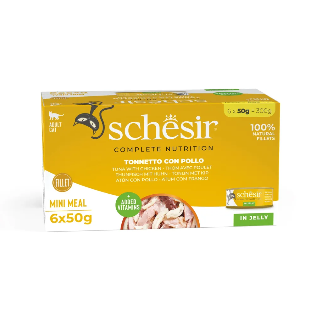 Schesir Complete & Balanced Nutrition Wet Cat Food in Jelly Can [Multi pack] Tuna with Chicken 6X50g