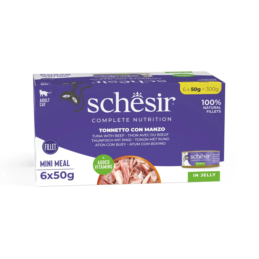 Schesir Complete & Balanced Nutrition Wet Cat Food in Jelly Can [Multi pack] Tuna with Beef 6X50g
