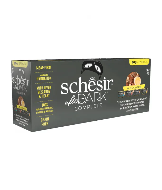 Schesir After Dark Wholefood in Broth Variety Pack for Cat 80g x12 Cans 4 Flavors
