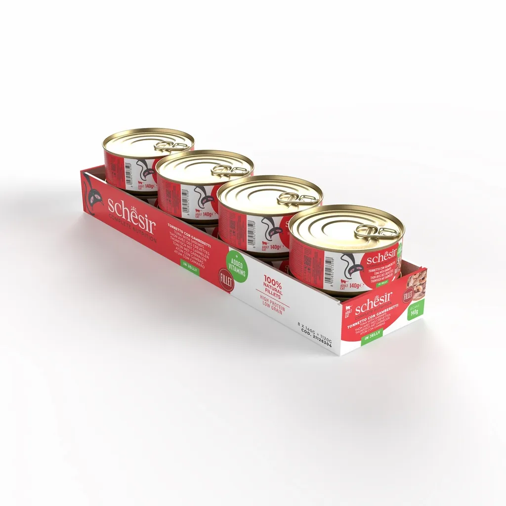 Schesir Complete & Balanced Nutrition Adult Cat Wet Food in Jelly 140g Tuna with Shrimp