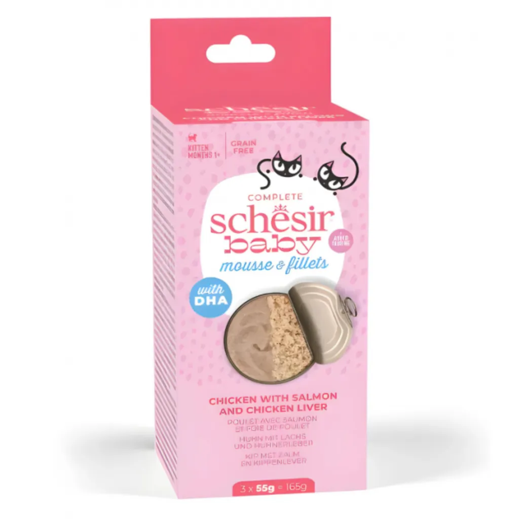 Schesir Baby Cat Mousse & Fillets Cans 55g Chicken with Salmon & Chicken Liver 3 Cans x55g