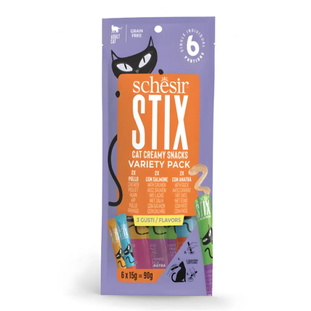 Schesir Stix Cat Creamy Treat 6x15g Mixed Flavors: Chicken, Duck & Salmon