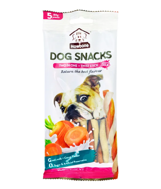 Howbone Dog Snacks Two in One Twist Stick 80g (5pcs) Goat's Milk+Carrot Flavour
