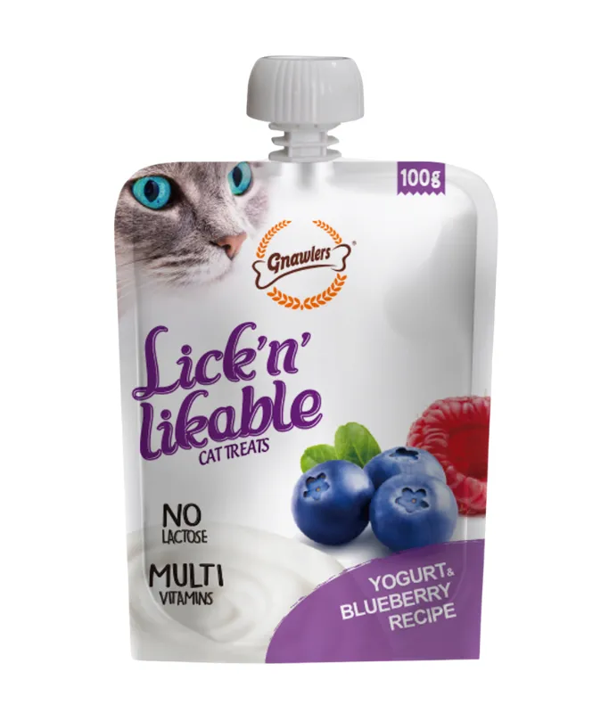 Gnawlers Lick 'n' Lickable Cat Treats 100g Yogurt & Blueberry