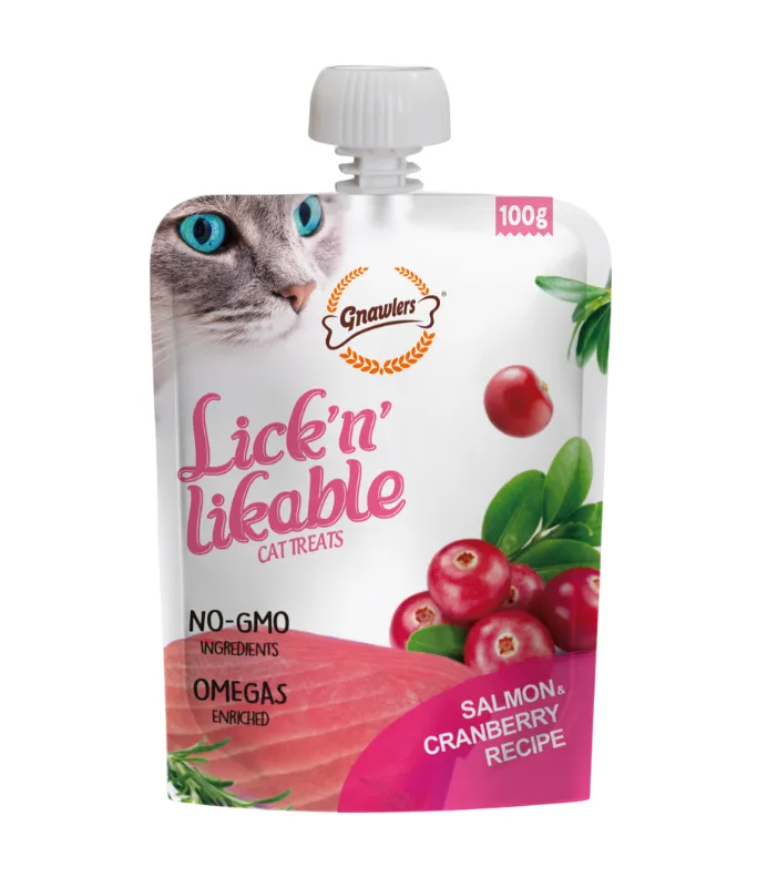 Gnawlers Lick 'n' Lickable Cat Treats 100g Salmon & Cranberry