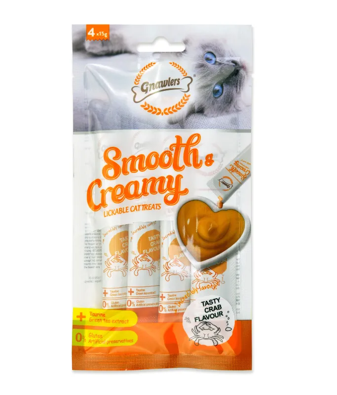 Gnawlers Smooth & Creamy Lickable Cat Treats 4pcs x 15g Crab Flavour