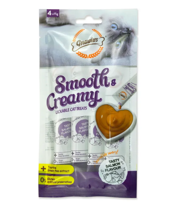 Gnawlers Smooth & Creamy Lickable Cat Treats 4pcs x 15g Salmon Flavour