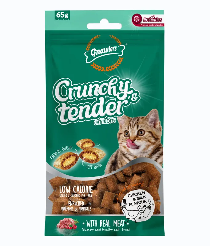 Gnawlers Crunchy & Tender Cat Treats 65g Chicken & Milk Flavour