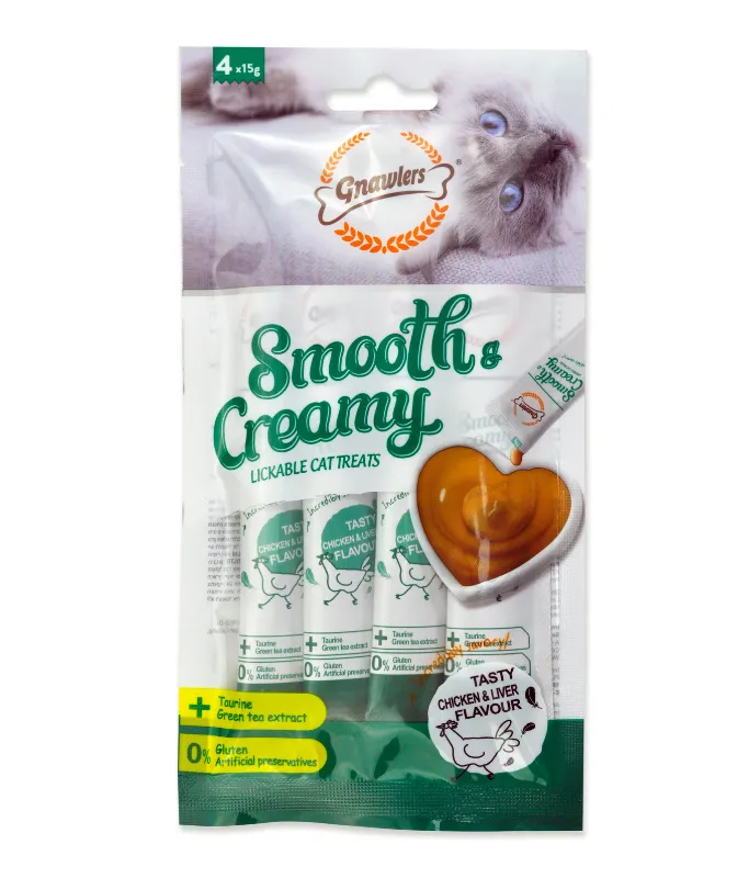 Gnawlers Smooth & Creamy Lickable Cat Treats 4pcs x 15g Chicken & Liver Flavour