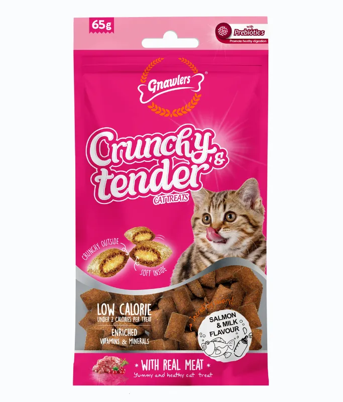 Gnawlers Crunchy & Tender Cat Treats 65g Salmon & Milk Flavour
