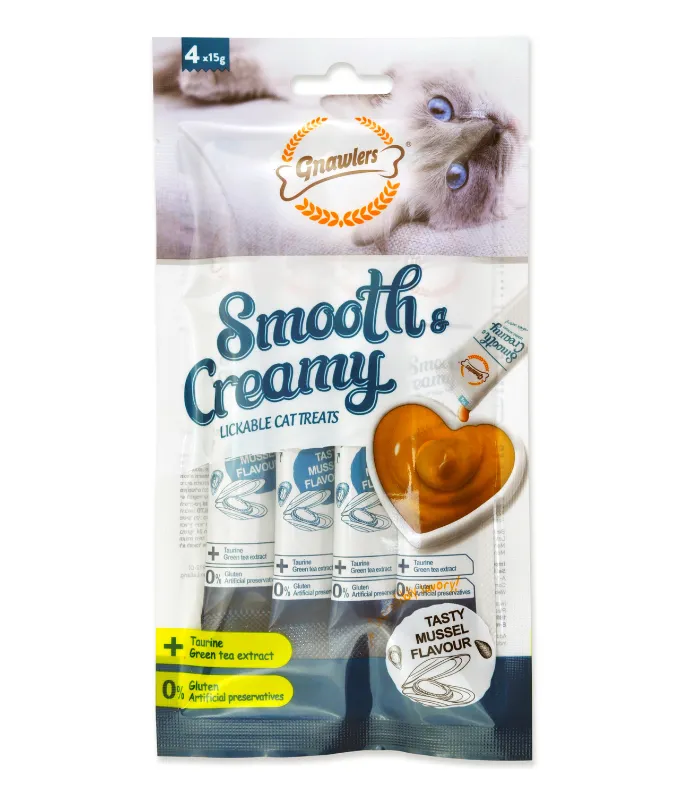 Gnawlers Smooth & Creamy Lickable Cat Treats 4pcs x 15g Mussel Flavour