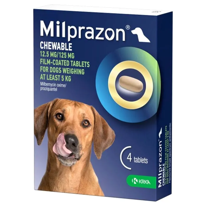 KRKA Milprazon® Chewable 12.5 mg/125 mg Film Coated Tablets for Dogs 4 Tablets