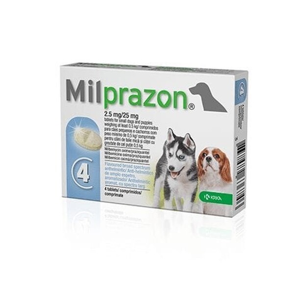KRKA Milprazon® Chewable 2.5 mg/25 mg Film-Coated Tablets for Small Dogs & Puppies 4 Tablets