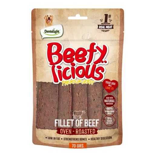 Dentalight Beefy Licious Jerky Treats for Dogs 70g Fillet of Beef