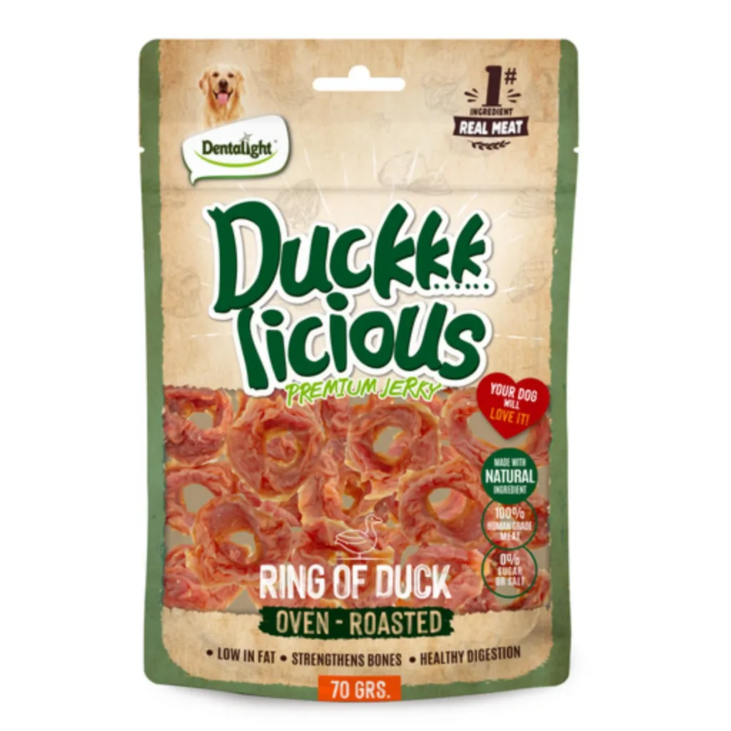 Dentalight Duckki Licious Jerky Treats for Dogs 70g Ring of Duck