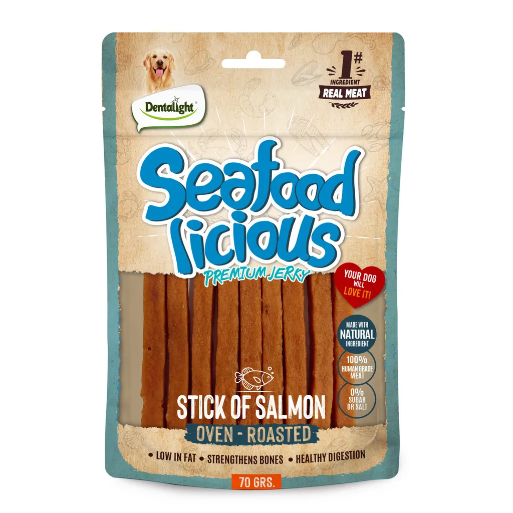 Dentalight Seafood Licious Jerky Treats for Dogs 70g Stick of Salmon