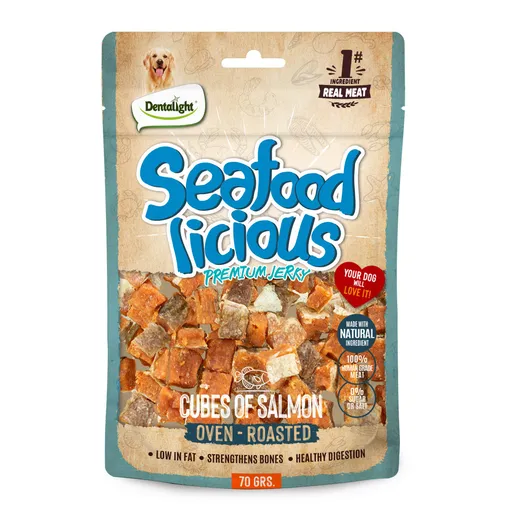 Dentalight Seafood Licious Jerky Treats for Dogs 70g Cube of Salmon