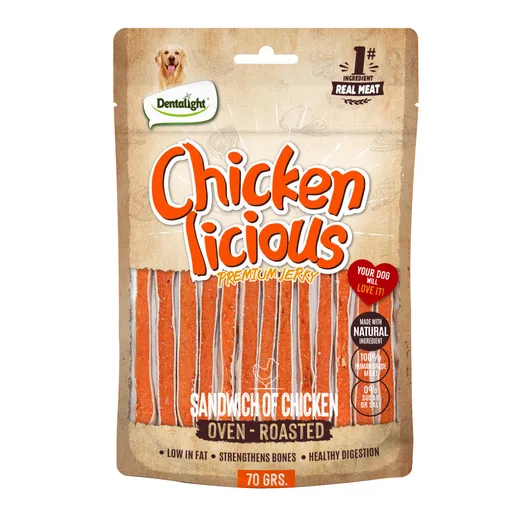 Dentalight Chicken Licious Jerky Treats for Dogs 70g Sandwich of Chicken