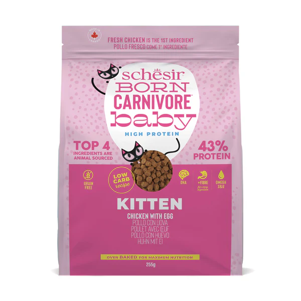 Schesir Born Carnivore Grain Free Oven Baked Dry Food [High-Protein] For Kitten 255g Chicken & Egg