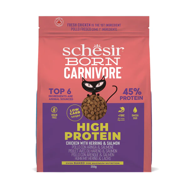 Schesir Born Carnivore Grain Free Oven Baked Dry Food [High-Protein] For Cat 255g Chicken & Herring