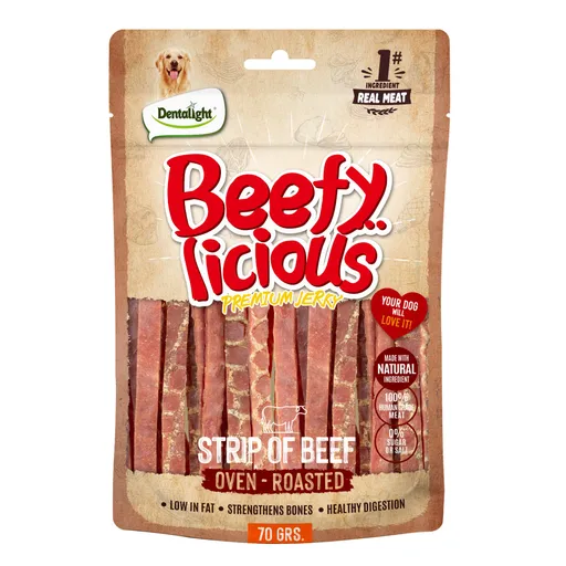 Dentalight Beefy Licious Jerky Treats for Dogs 70g Strip of Beef
