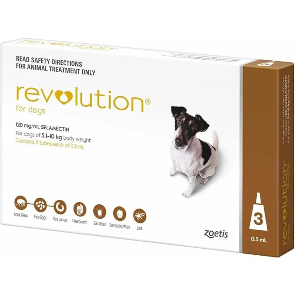 ZOETIS Revolution Dog Brown 60mg Selamectin 5-10 kg 3 Doses Topical Solution