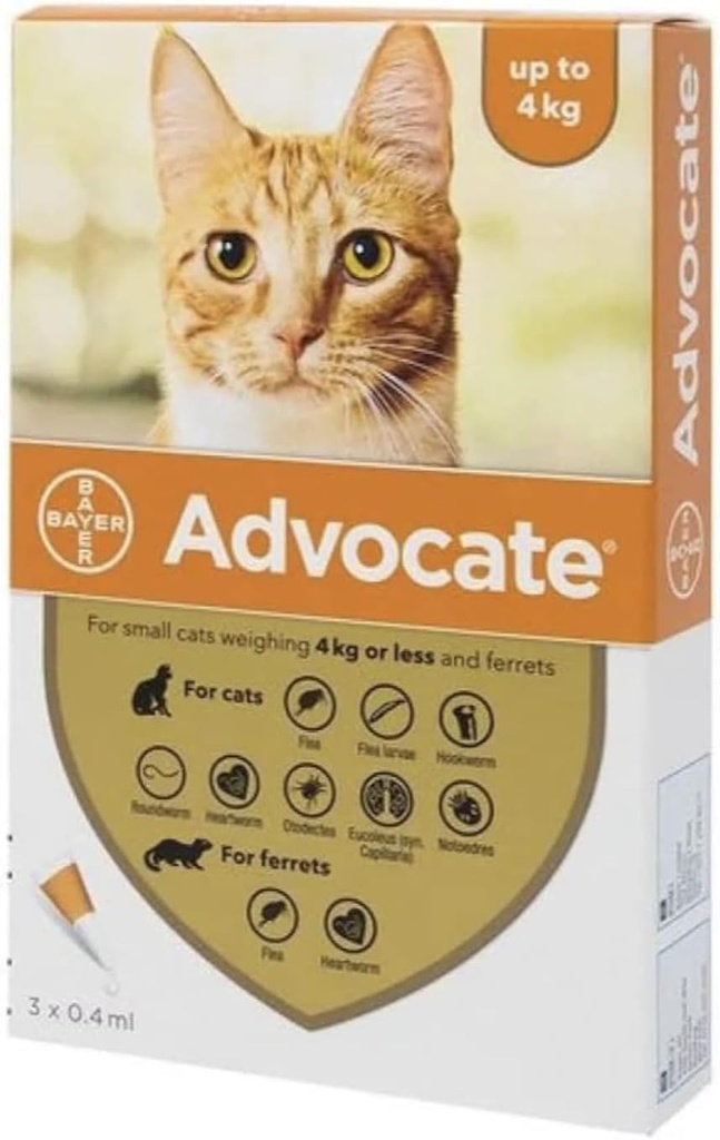 BAYER ADVOCATE Small Cats Up to 4 kg 3 Doses (Egypt Stock)