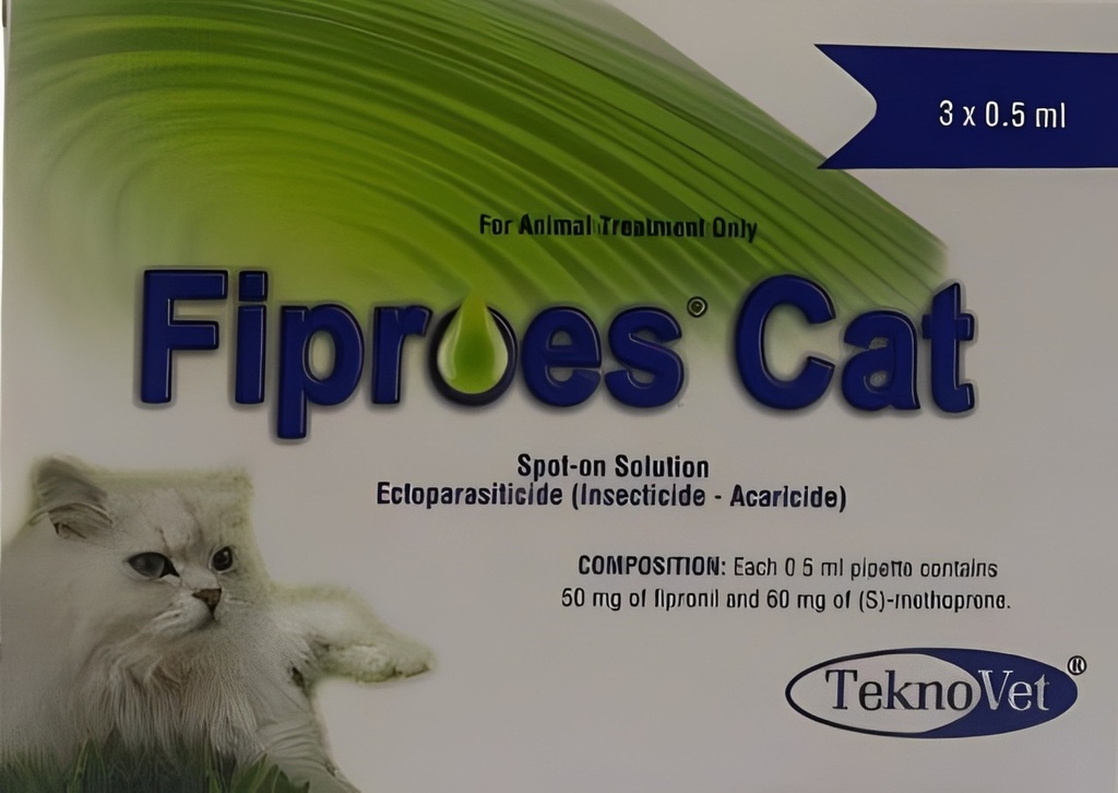 TEKNOVET Fiproes Cat 0.5ml 3 Ampoules Green (Egypt Stock, UAE Stock, GCC Deliverable, Other Country)