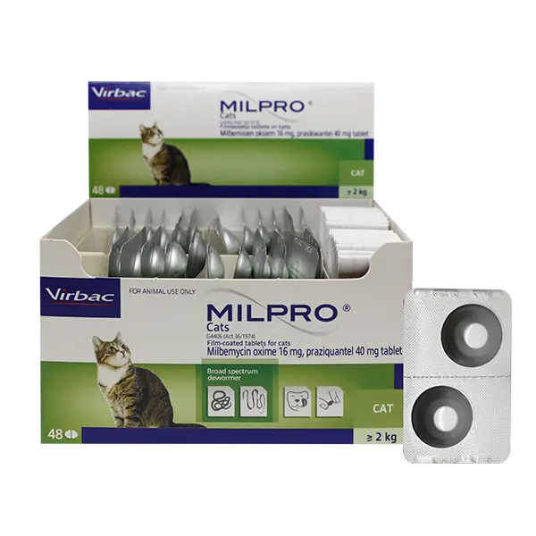VIRBAC Milpro Dewormer For Cats Above 2 kg 2 Tablets