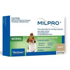 VIRBAC Milpro Dewormer For Small Dogs 0.5-10 kg 2 Tablets