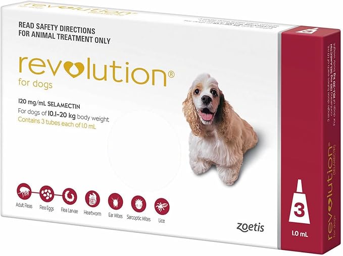 ZOETIS | REVOLUTION Dog (Red) 120mg Selamectin 10-20Kg (20.1-40 lbs) | 3 doses topical