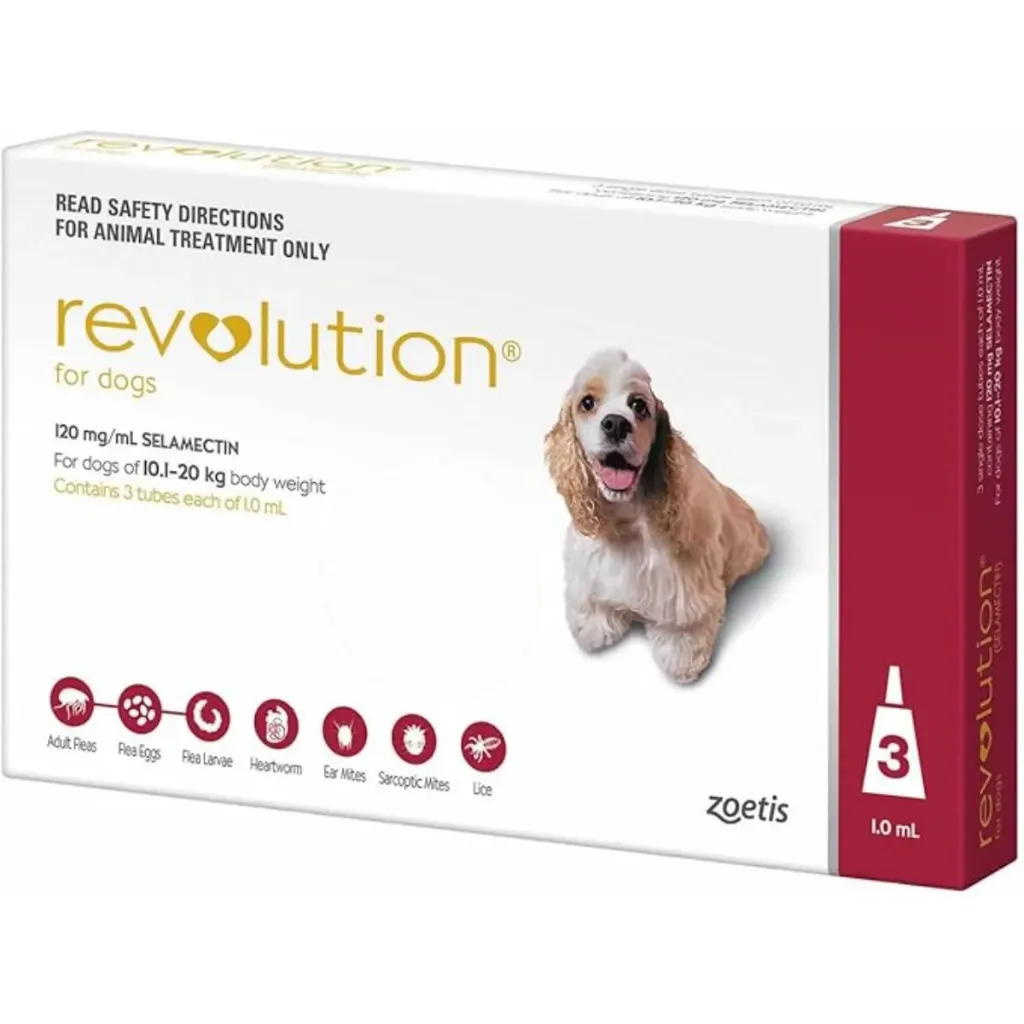ZOETIS Revolution Dog Red 120 mg Selamectin 10-20 Kg 3 Doses Topical Solution