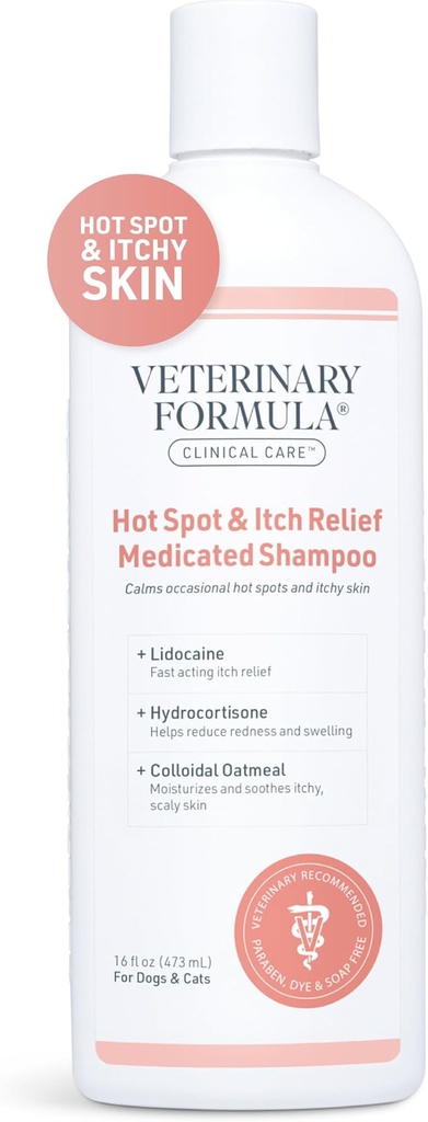 VETERINARY FORMULA Clinical Care Hot Spot & Itch Relief Medicated Shampoo for Dogs and Cats 473 ML