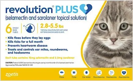 ZOETIS Revolution Plus Yellow 2.8-5.5 lbs 1.25- 2.5 kg 0.25ml 3 pipettes