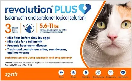 ZOETIS Revolution Plus Cat Yellow 5.6-11 lbs 2.5-5 kg 0.5ml 3 Pipettes
