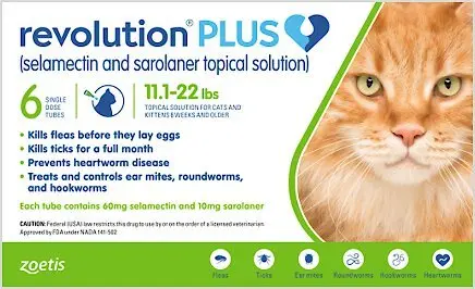 ZOETIS Revolution Plus Cat Green 11.1-22 lbs 5-10 kg 1 ml 3 pipettes