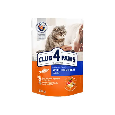 CLUB 4 PAWS | ADULT CAT FOOD - COD FISH  | 80 G 	